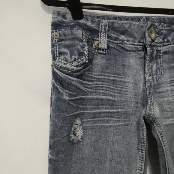 AMETHYST | 14 inch waist measured | Distressed Faded Blue Flare Jeans - Picture 3 of 16